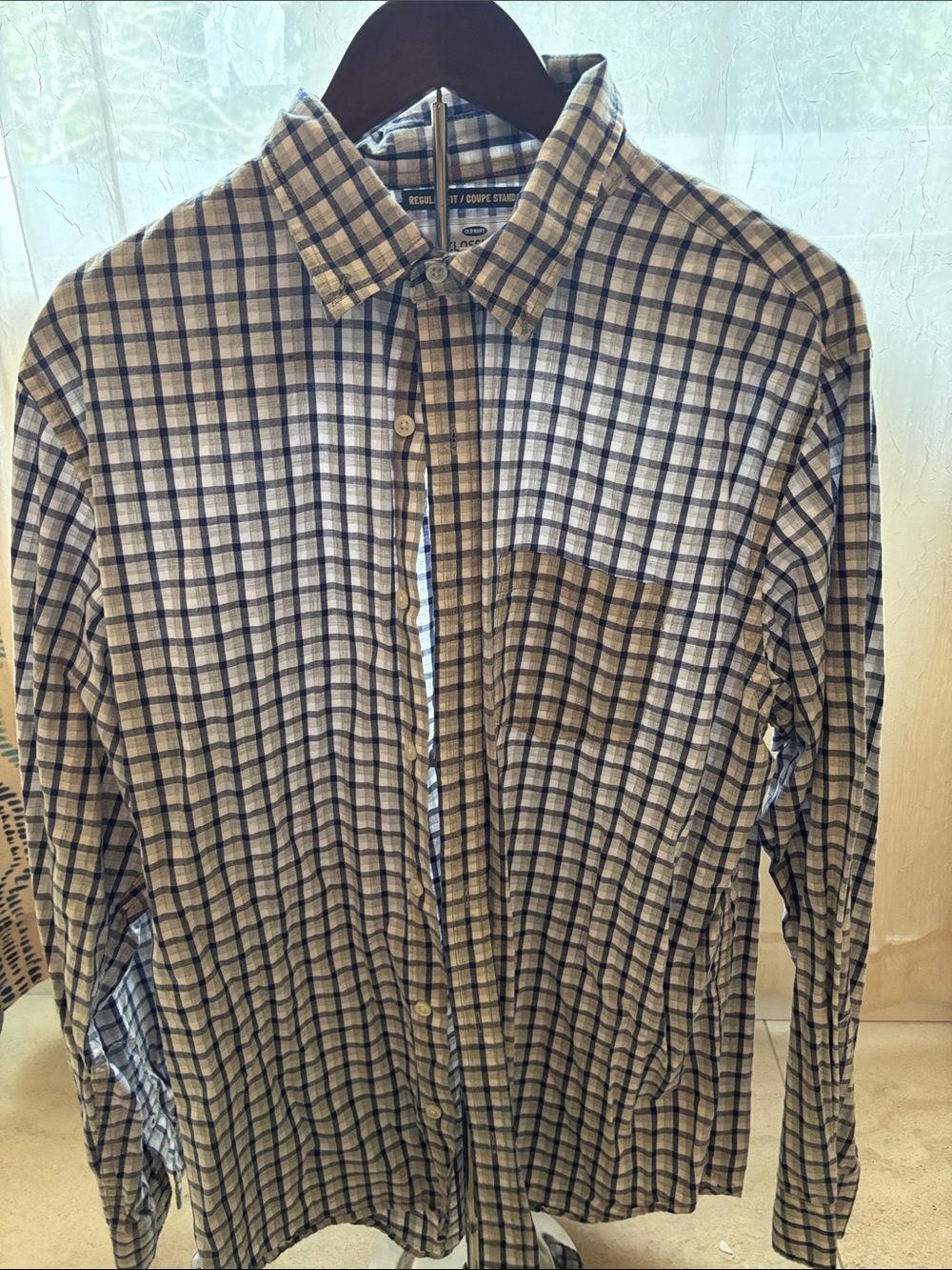 Old Navy Men's Cream & Navy Plaid Button-Down Shirt
